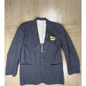 Paul Smith Blazer Mens Large Blue Linen Cotton Check Sport Coat Two Button